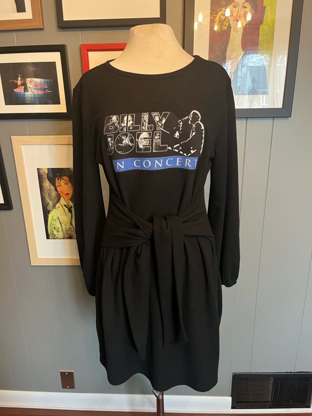 Billy Joel Up-Cycled Black Graphic Tie-Waist Concert Dress